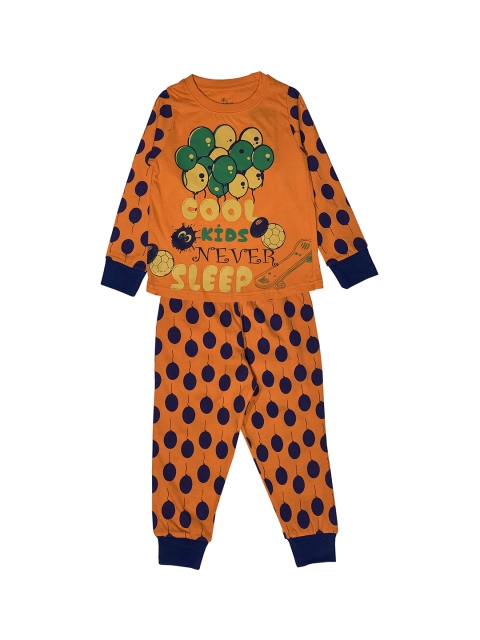 

KiddoPanti Boys Orange & Navy Blue Printed Night suit