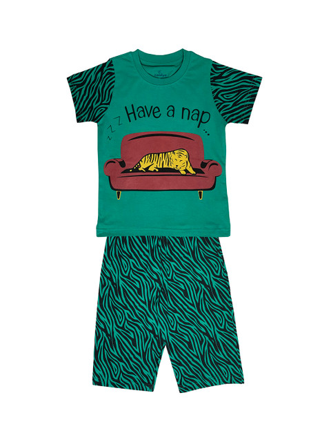 

KiddoPanti Boys Green Printed Night suit