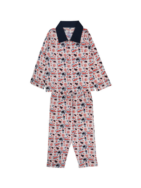 

KiddoPanti Boys Off-White Printed Night suit