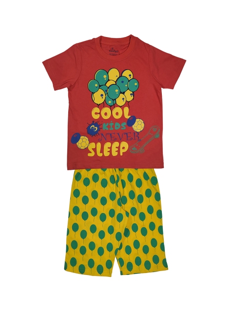 

KiddoPanti Boys Red & Yellow Balloon Aop Printed Night suit