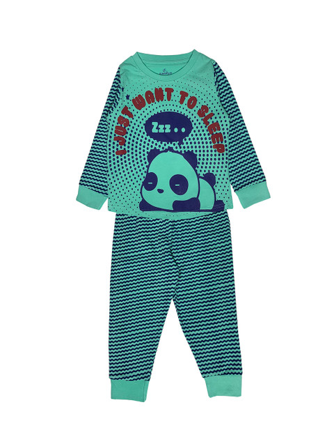 

KiddoPanti Boys Green & Navy Blue Panda Printed Night suit