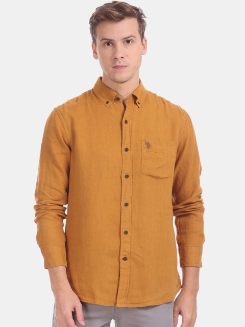

U.S. Polo Assn. Men Mustard Yellow Regular Fit Solid Casual Shirt