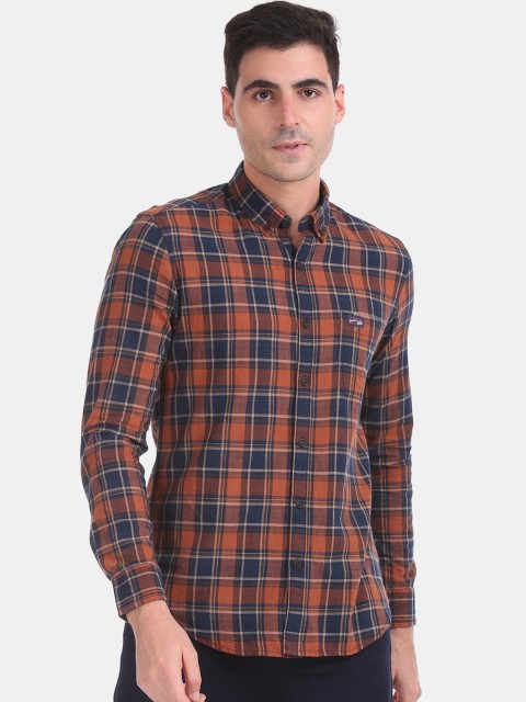 

U.S. Polo Assn. Denim Co. Men Orange & Navy Blue Slim Fit Checked Casual Shirt