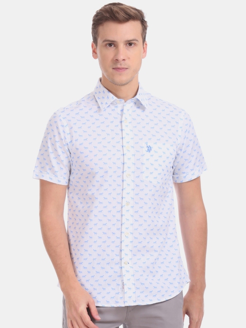 

U.S. Polo Assn. Men White & Blue Regular Fit Printed Casual Shirt