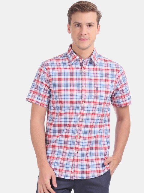 

U.S. Polo Assn. Men White & Red Regular Fit Checked Casual Shirt