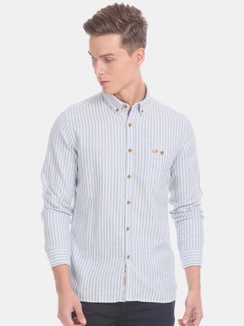 

U.S. Polo Assn. Denim Co. Men Blue & White Regular Fit Striped Casual Shirt