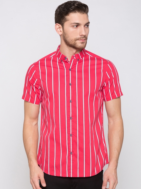 

Globus Men Red Regular Fit Striped Casual Shirt