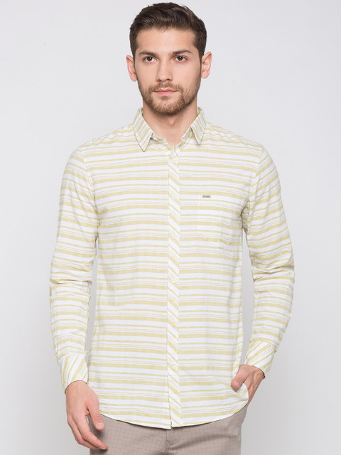 

Globus Men Yellow & White Regular Fit Striped Casual Shirt