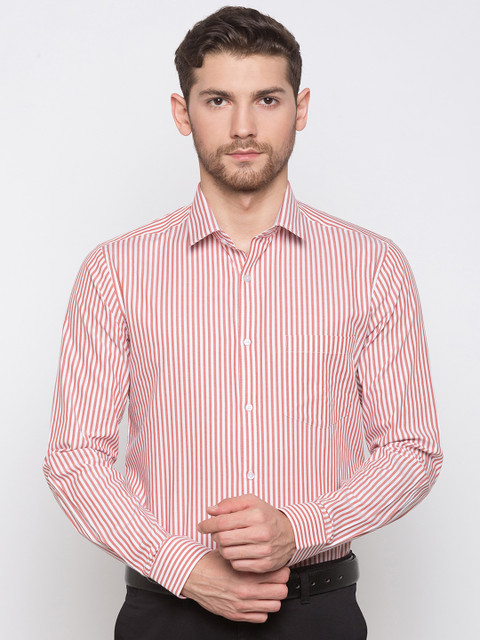 

Globus Men Red & Off-White Regular Fit Striped Formal Shirt