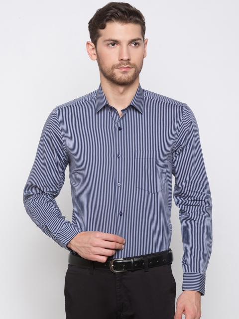 

Globus Men Navy Blue & Off-White Regular Fit Striped Formal Shirt