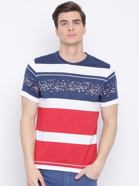 

Monte Carlo Men Blue & Red Slim Fit Striped Round Neck T-shirt