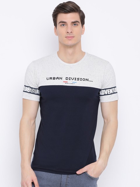 

Monte Carlo Men Navy Blue & Grey Colourblocked Slim Fit Round Neck T-shirt