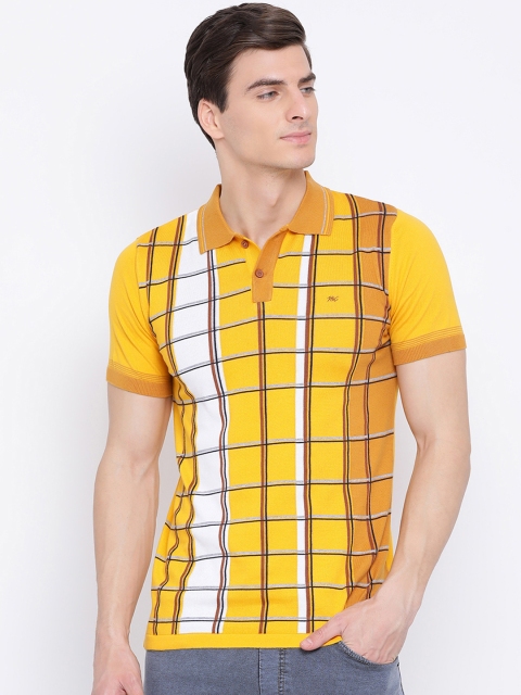 

Monte Carlo Men Yellow & White Checked Polo Collar T-shirt