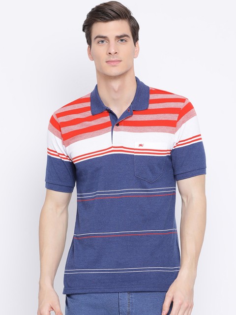 

Monte Carlo Men Orange & Blue Striped Polo Collar T-shirt
