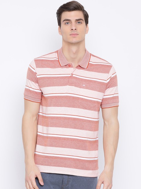 

Monte Carlo Men Red & Off White Striped Polo Collar T-shirt