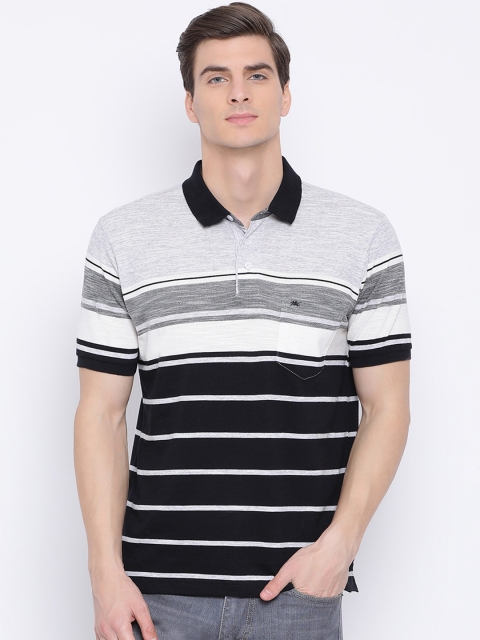 

Monte Carlo Men Black & Grey Striped Polo Collar T-shirt