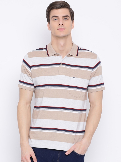 

Monte Carlo Men Camel Brown & Off-White Striped Polo Collar T-shirt