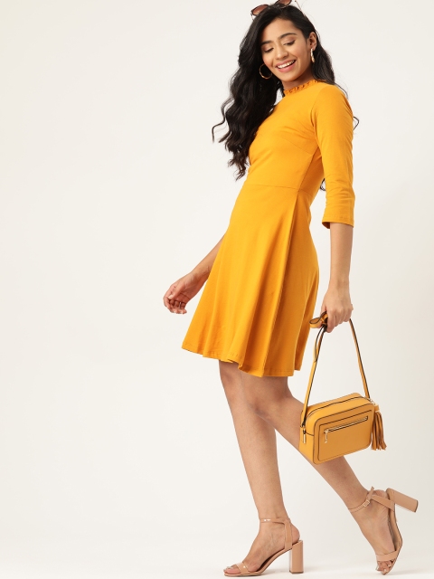 

DressBerry Women Mustard Yellow Solid Fit & Flare Dress