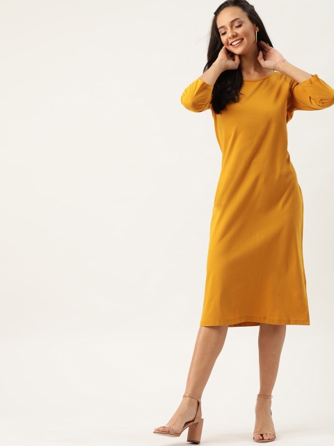 

DressBerry Women Mustard Yellow Solid T-shirt Dress