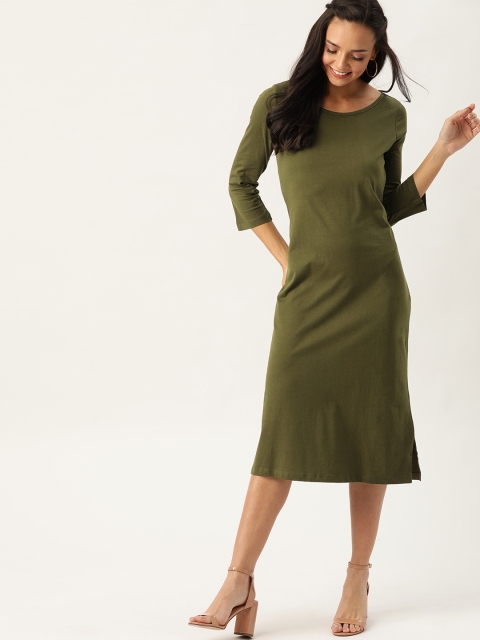 

DressBerry Women Olive Green Solid T-shirt Dress