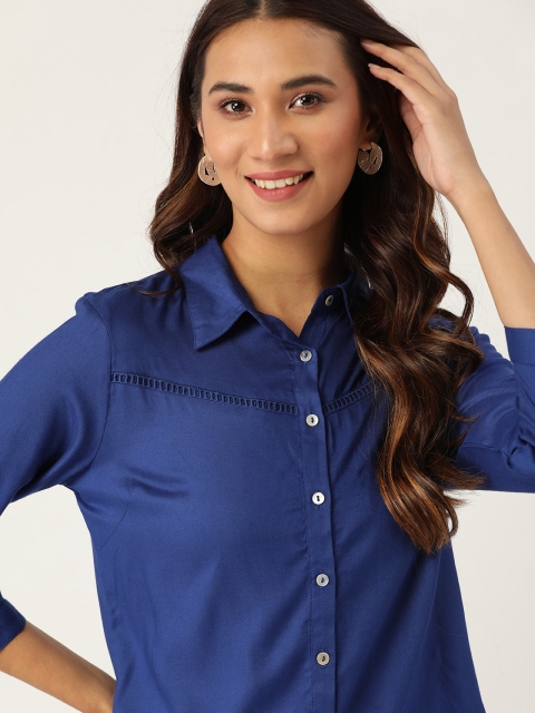 

DressBerry Women Blue Sustainable Regular Fit Solid Casual Shirt