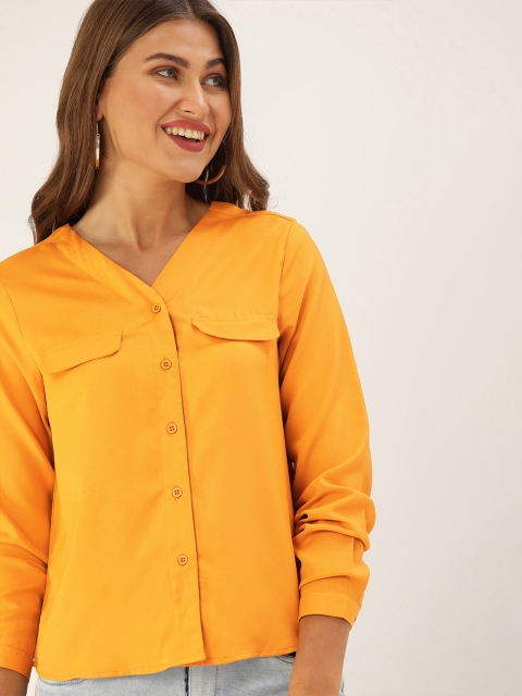 

DressBerry Women Mustard Yellow Solid Top