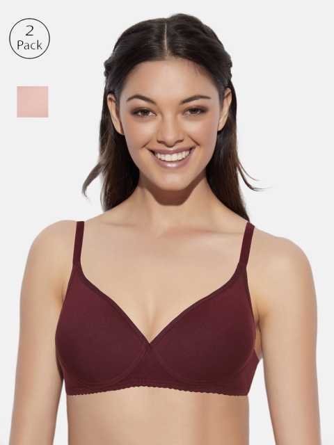 

Enamor Maroon & Pink Non-Wired Lightly Padded Medium Coverage Tshirt Bra A039 Pack of 2