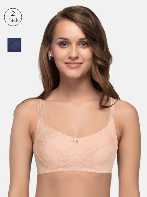 

Enamor Peach-Coloured Blue Lace Non-Wired Non Padded Everyday Bra A052