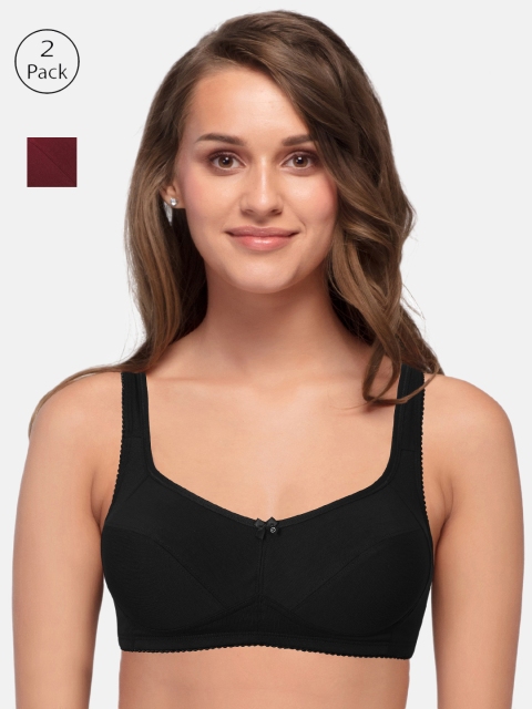 

Enamor Black & Red Non-Wired Non Padded High Coverage Balconette Bra A053 Pack of 2