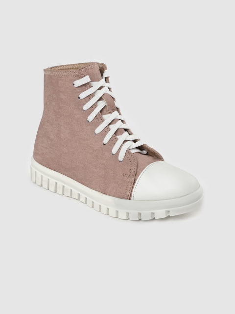 

Roadster Women Pink Solid Mid-Top Sneakers with Colourblocked Detail