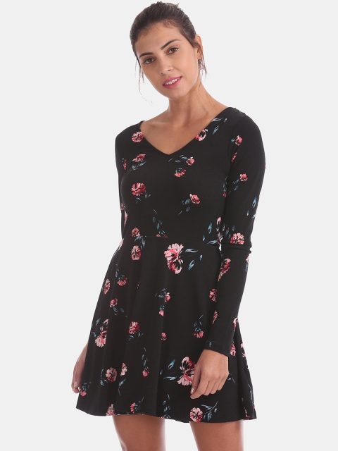 

Aeropostale Women Black Printed Fit and Flare Dress