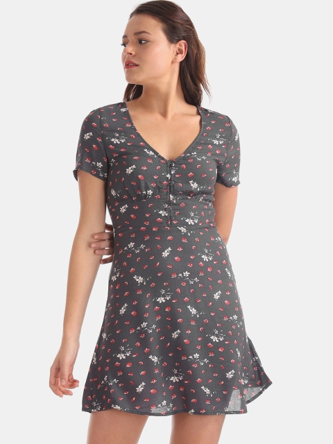 

Aeropostale Women Grey & Pink Printed Fit and Flare Dress