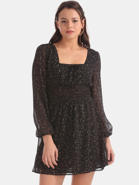 

Aeropostale Women Black & Brown Printed Empire Dress