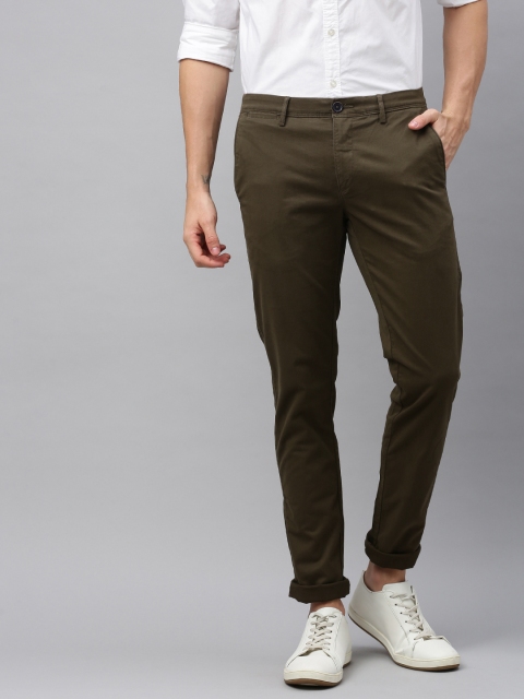 

U.S. Polo Assn. Men Olive Green Austin Trim Fit Solid Regular Trousers