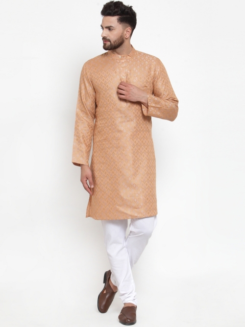 

NEUDIS Men Beige Woven Design Straight Kurta