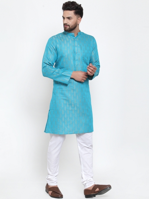 

NEUDIS Men Blue Woven Design Straight Kurta