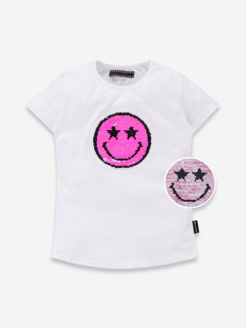 

MAGIC TEES Girls White Mermaid Sequinned Round Neck T-shirt