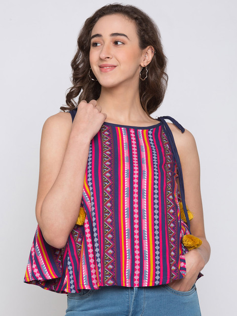 

Globus Women Pink& Navy Blue Printed A-Line Top