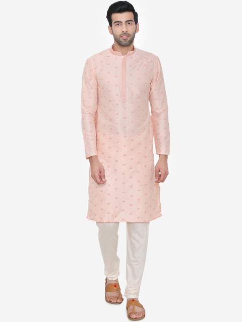 

Manyavar Men Pink Embroidered Kurta with Churidar