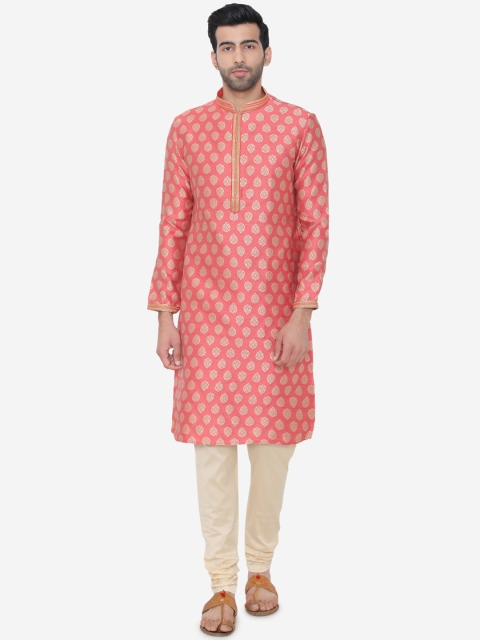 

Manyavar Men Pink & Beige Woven Design Kurta with Churidar