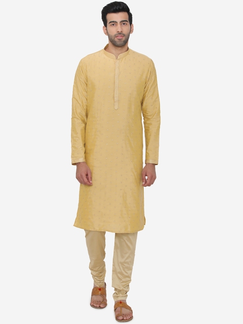 

Manyavar Men Beige & Gold-Toned Embroidered Kurta with Churidar