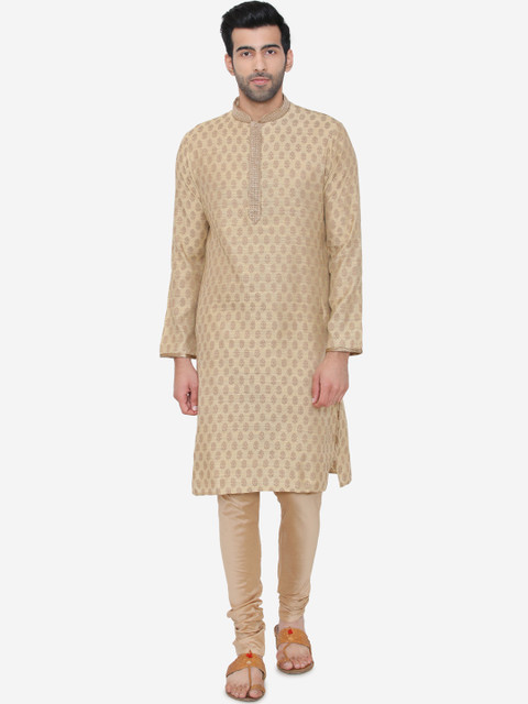 

Manyavar Men Beige Woven Design Kurta with Churidar