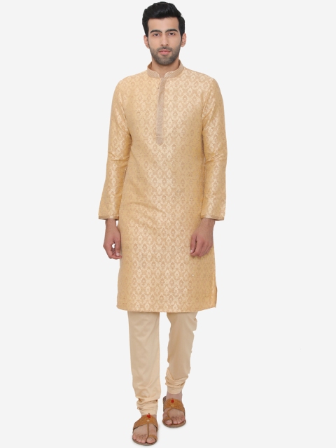 

Manyavar Men Beige Woven Design Kurta with Churidar