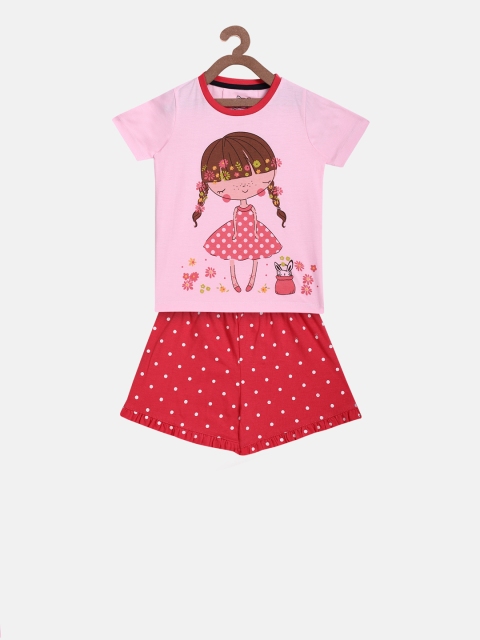 

Lazy Shark Girls Pink & Red Printed T-shirt with Shorts