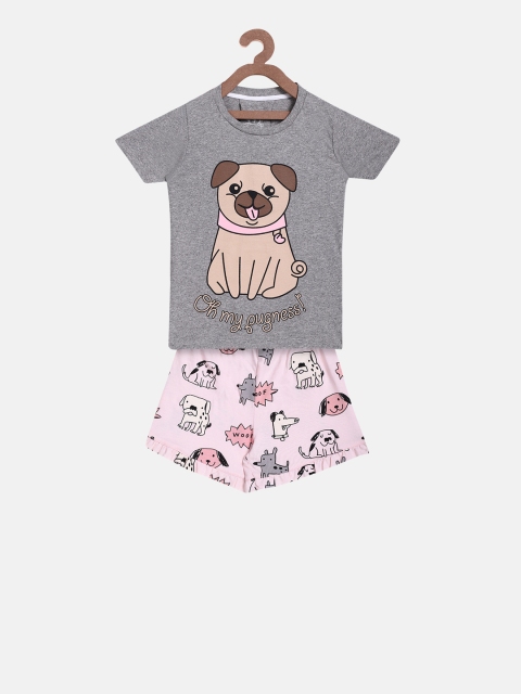 

Lazy Shark Girls Grey & Pink Printed T-shirt with Shorts