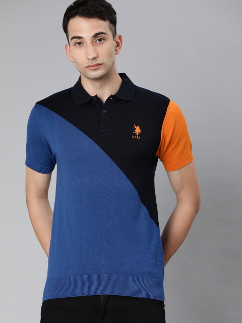 

U.S. Polo Assn. Men Navy Blue Colourblocked Polo Collar T-shirt