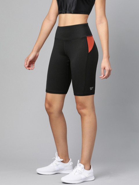 

Reebok Women Black Solid Heritage Run Split Fitted Shorts