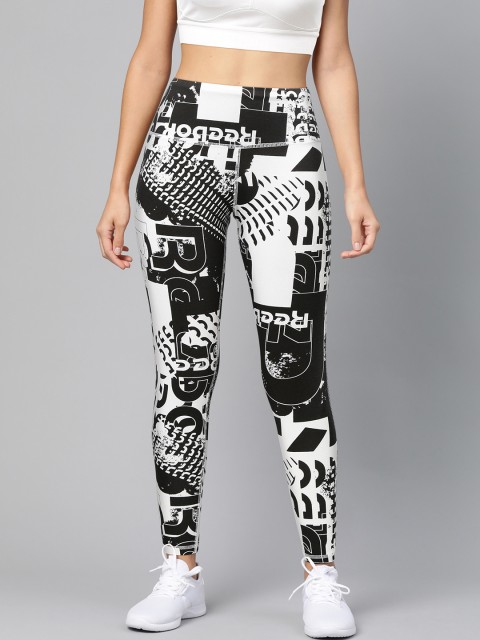 

Reebok Women White & Black Meet You There All Over Print Training Tights