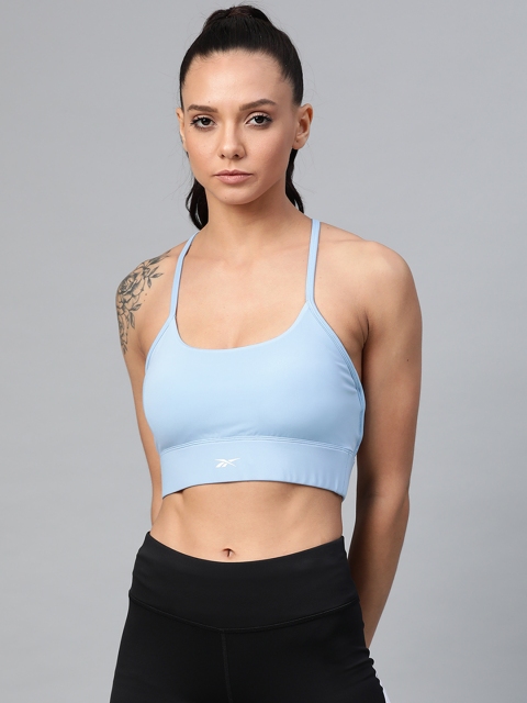 

Reebok Blue Solid Non-Wired Lightly Padded WOR New TRI Sports Bra FQ0430
