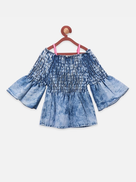 

LilPicks Girls Blue Dyed Denim Pure Cotton Top